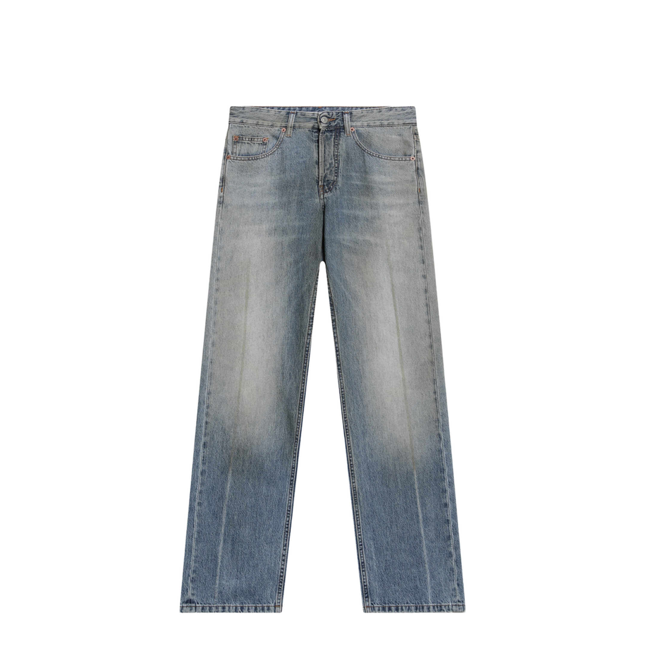 Straight-Leg Trompe-L'Œil Cotton Jeans In Medium Blue