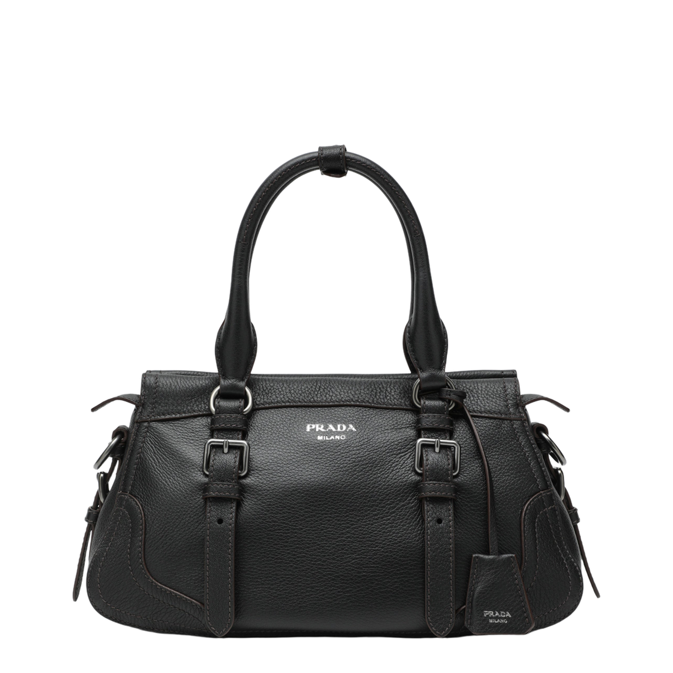 Large Black Leather Shopping Bag