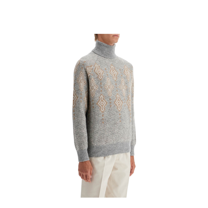 Geometric Jacquard Turtleneck Sweater