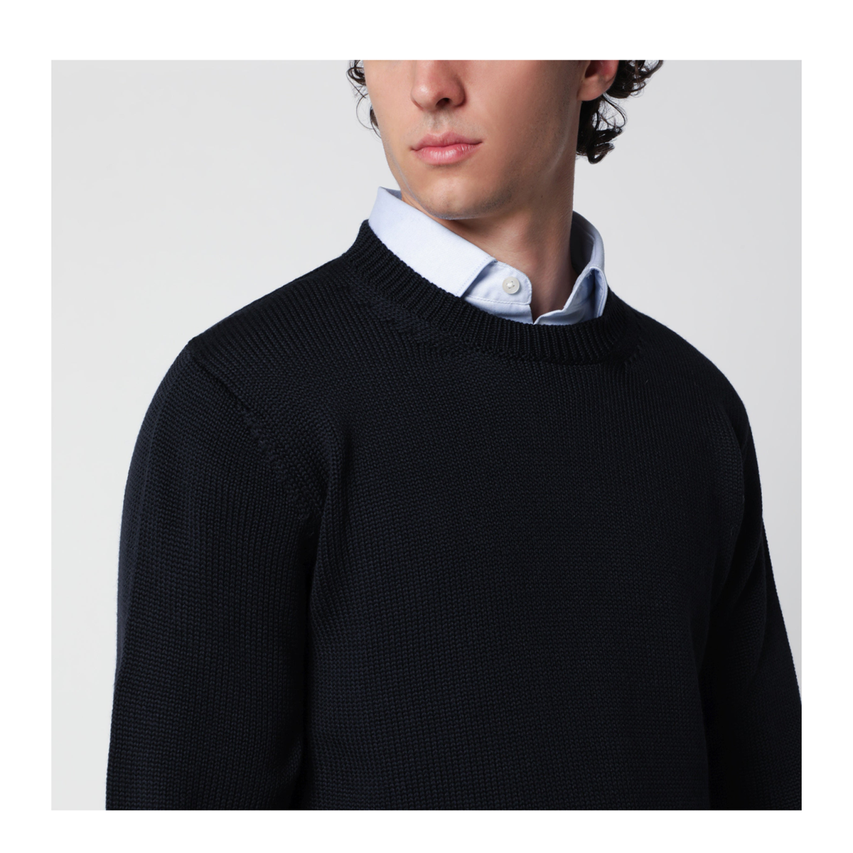 MAYFEYR - Roberto Collina - Navy Blue Wool Crew Neck Sweater - 263MYB02001WO10