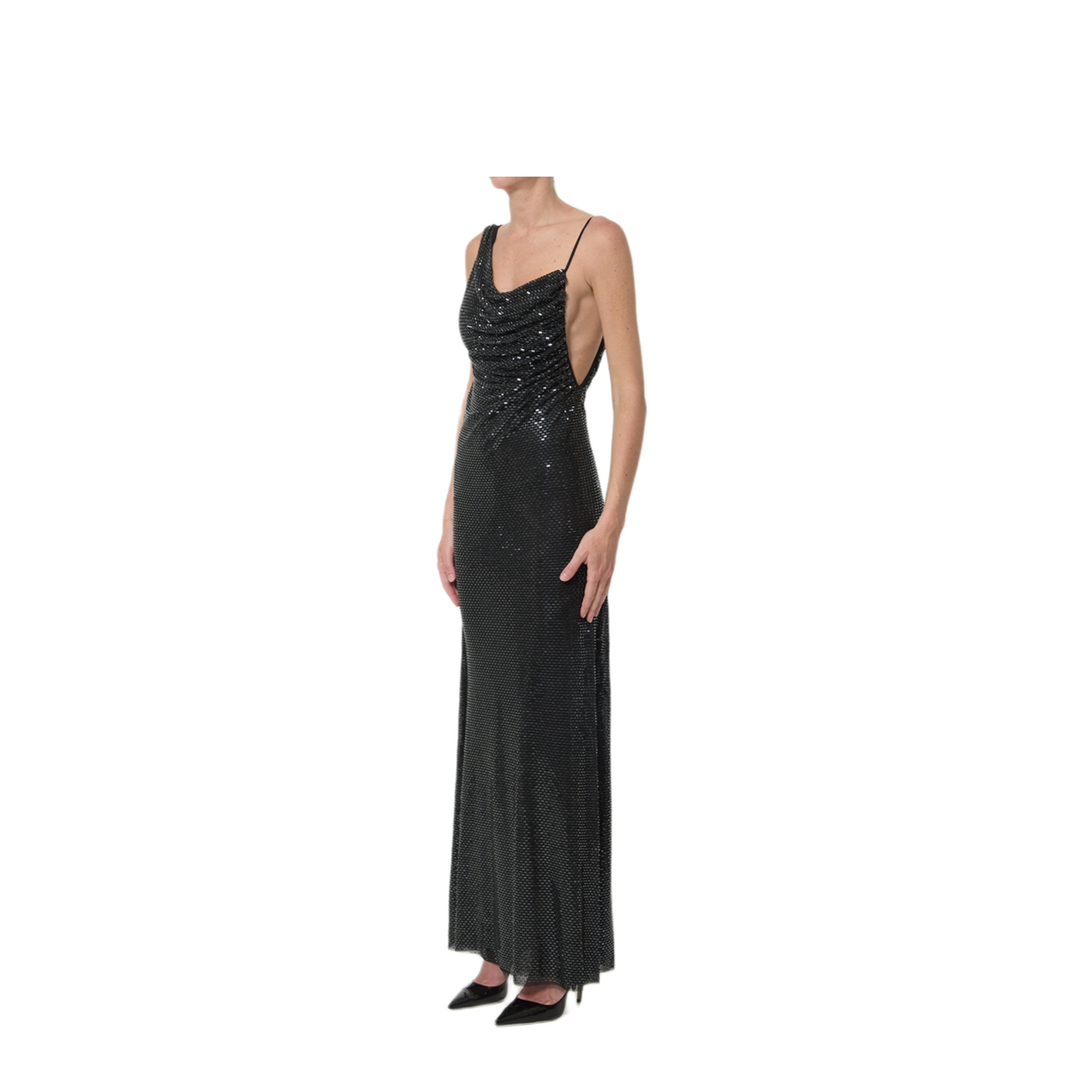 MAYFEYR - Self Portrait - Black Rhinestones Draped Maxi Dress - PF26041XB