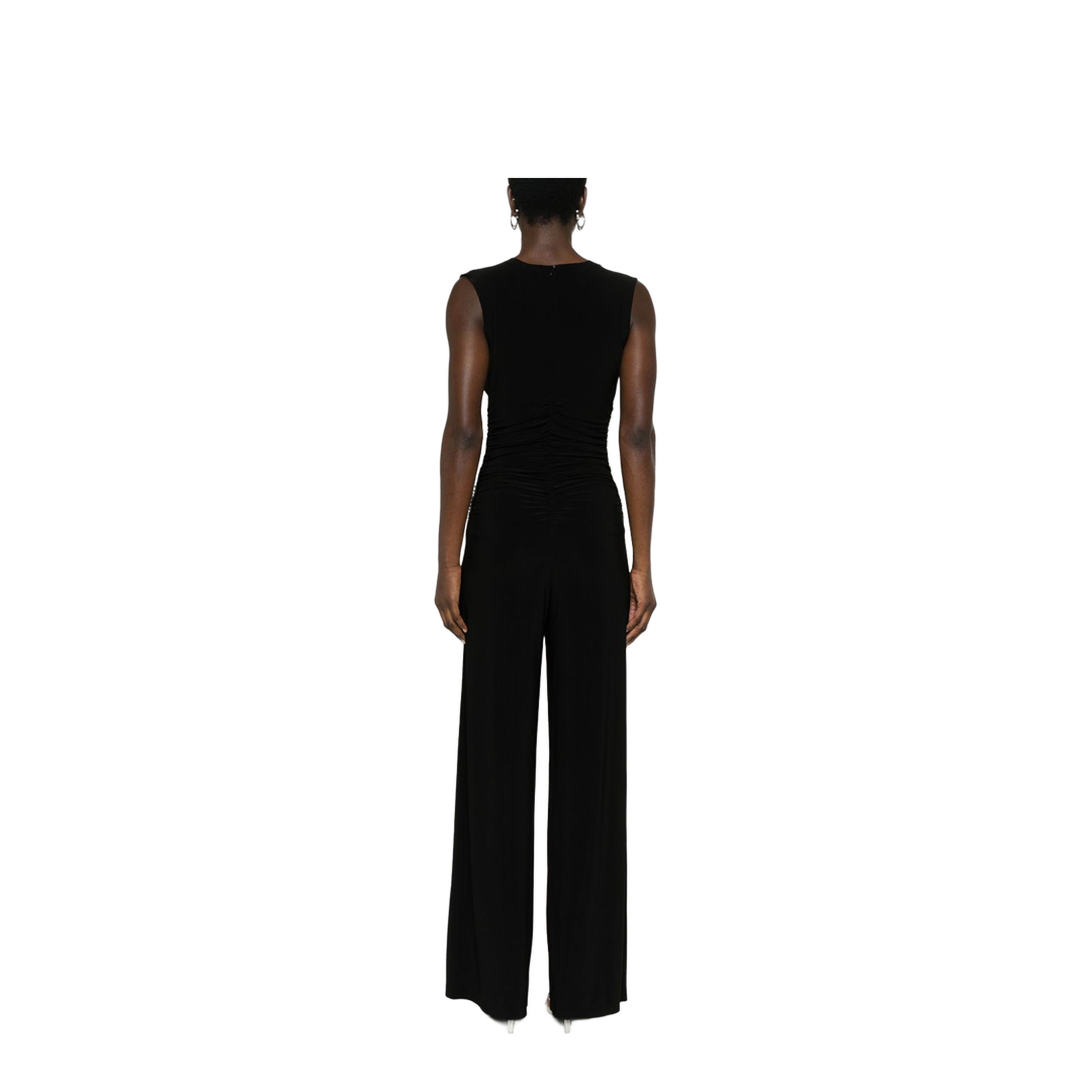Sleeveless V-Neck Shirred Waist Jumpsuit