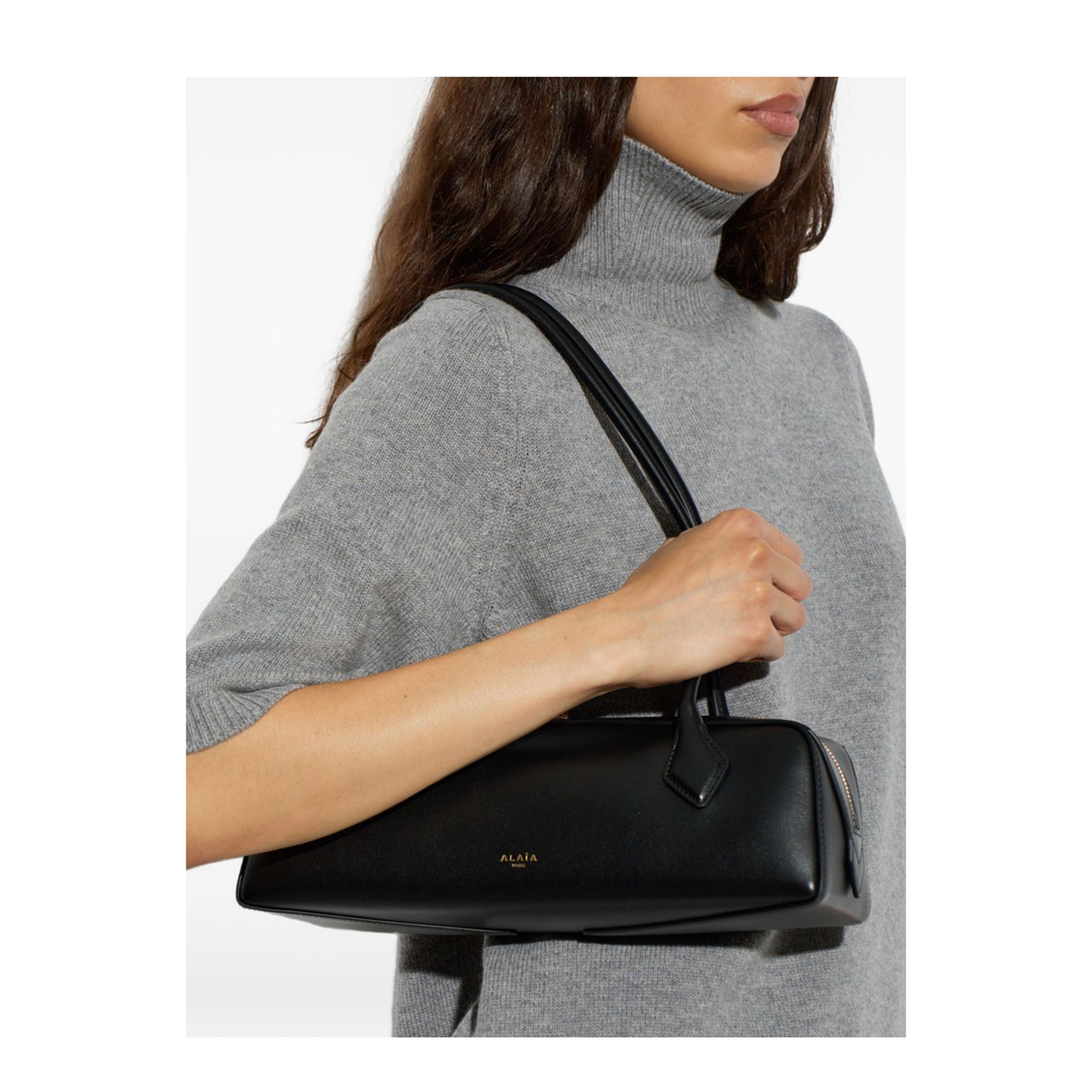 Le Teckel Medium Nubuk Shoulder Bag - Brown/Gold