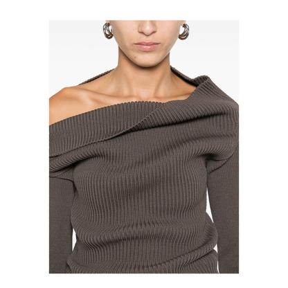 Wool Off-Shoulder Sweater in Brown