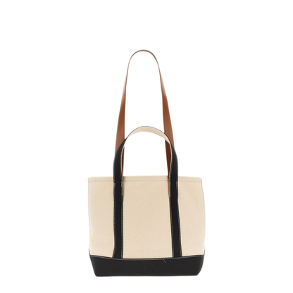 Logo-Print Canvas Tote - Off-white/black/brown
