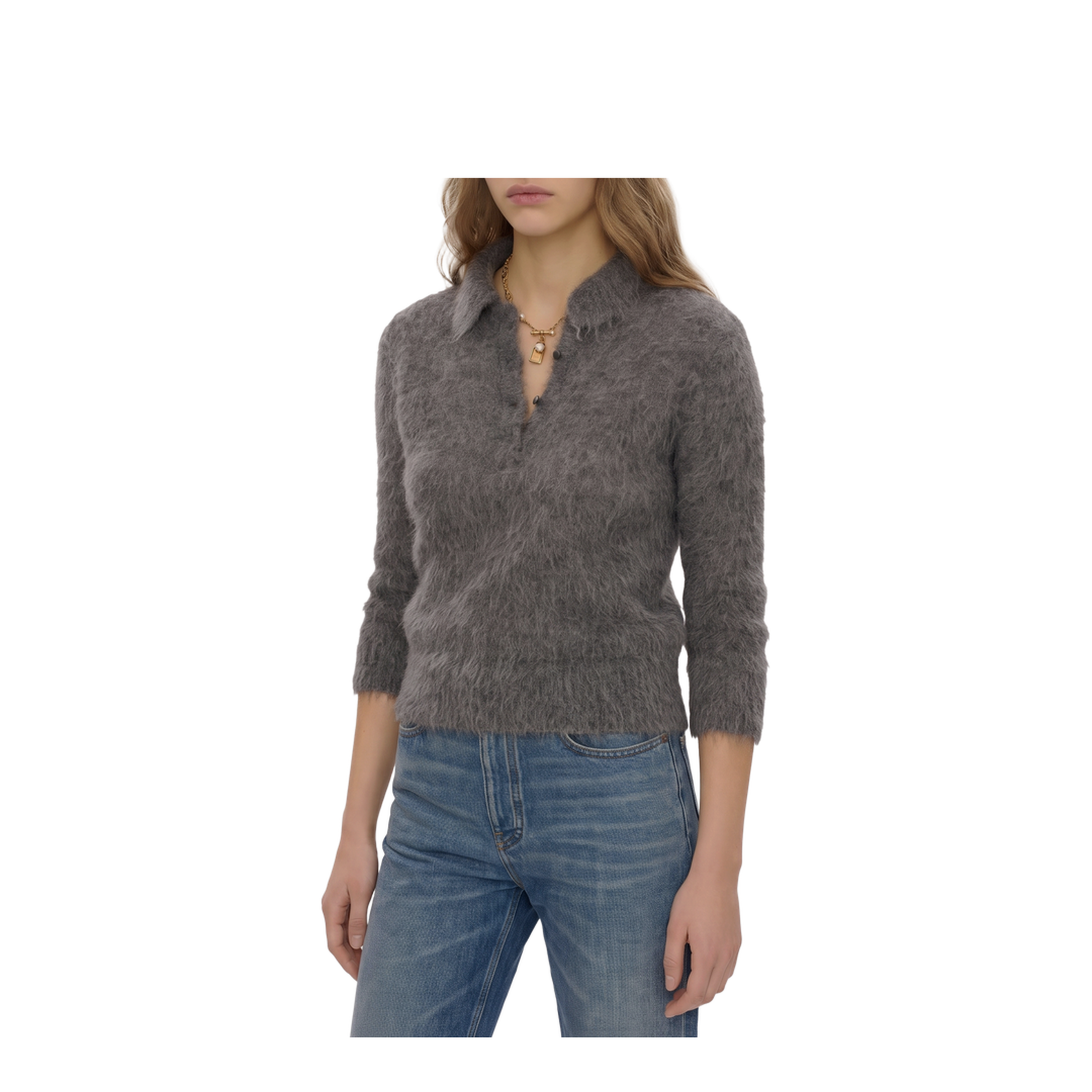 MAYFEYR - Chloè - Smoky Grey Polo-Style Pullover - CH26AMP16720013