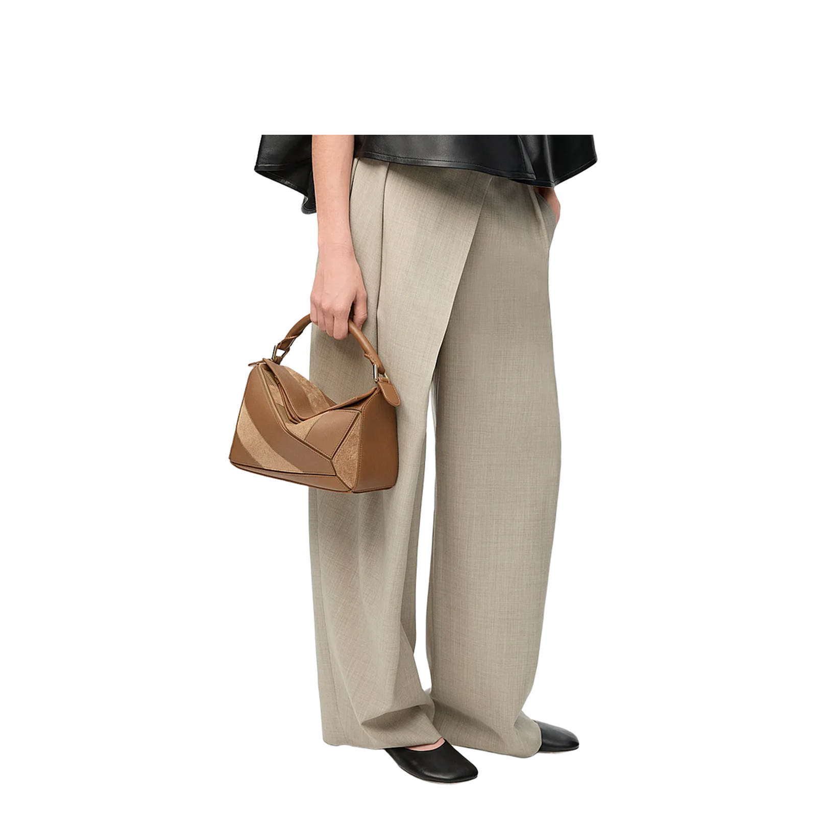 Small Puzzle Bag in Classic Calfskin and Suede Brown