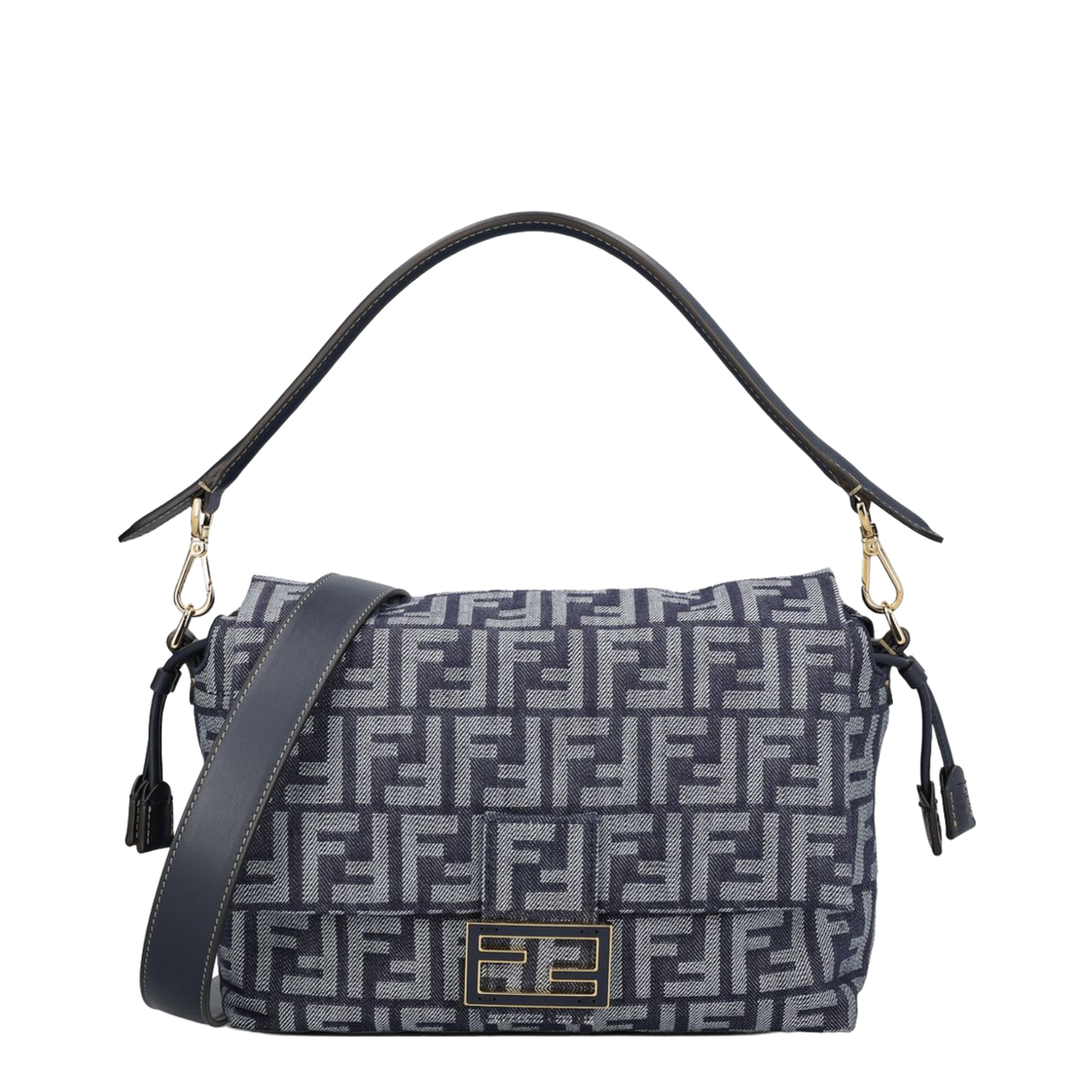 Mamma Baguette Medium Denim-Effect FF Jacquard Shoulder Bag - Dark Blue