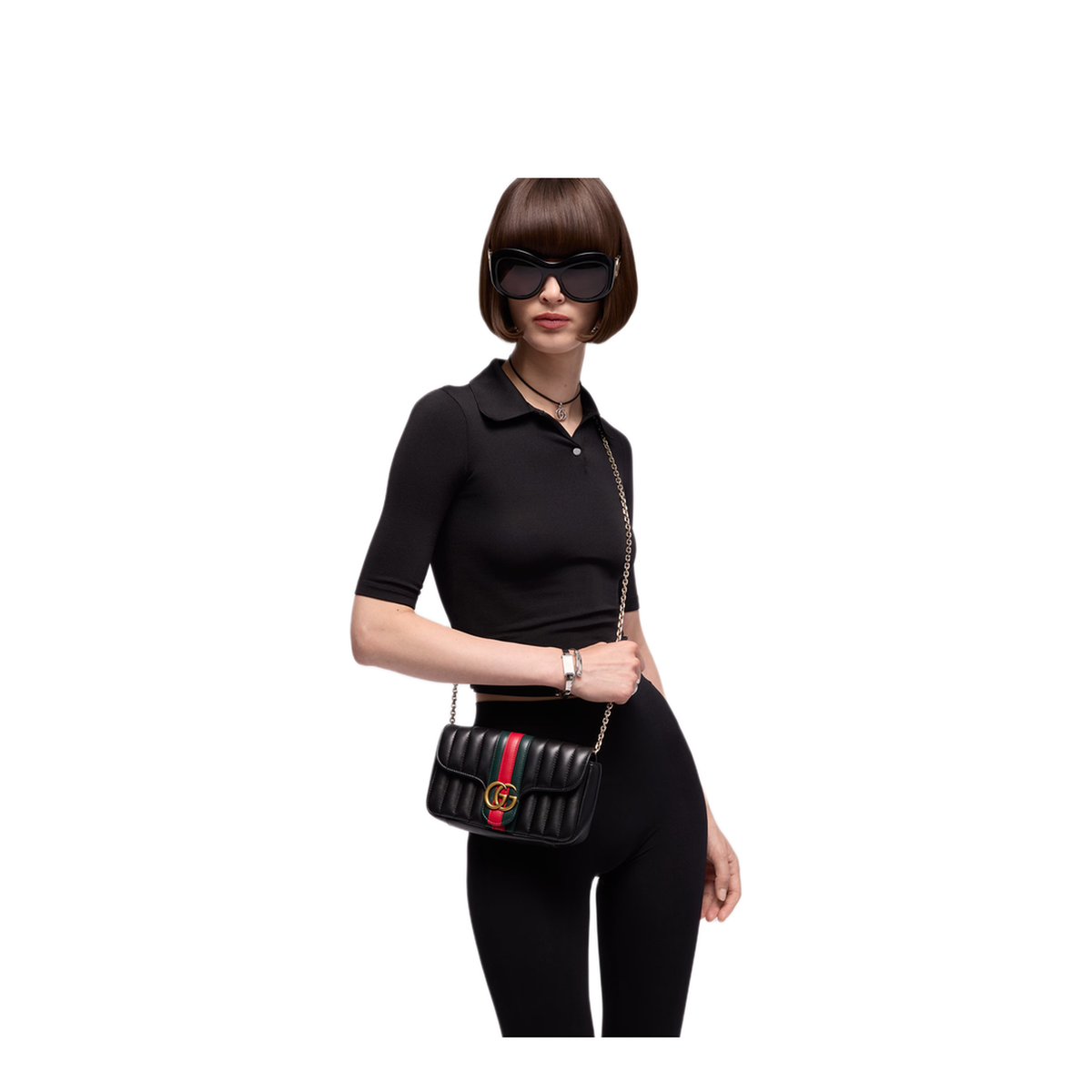 Jetset GG Marmont Small Matelassé Nappa Leather Shoulder Bag - Black