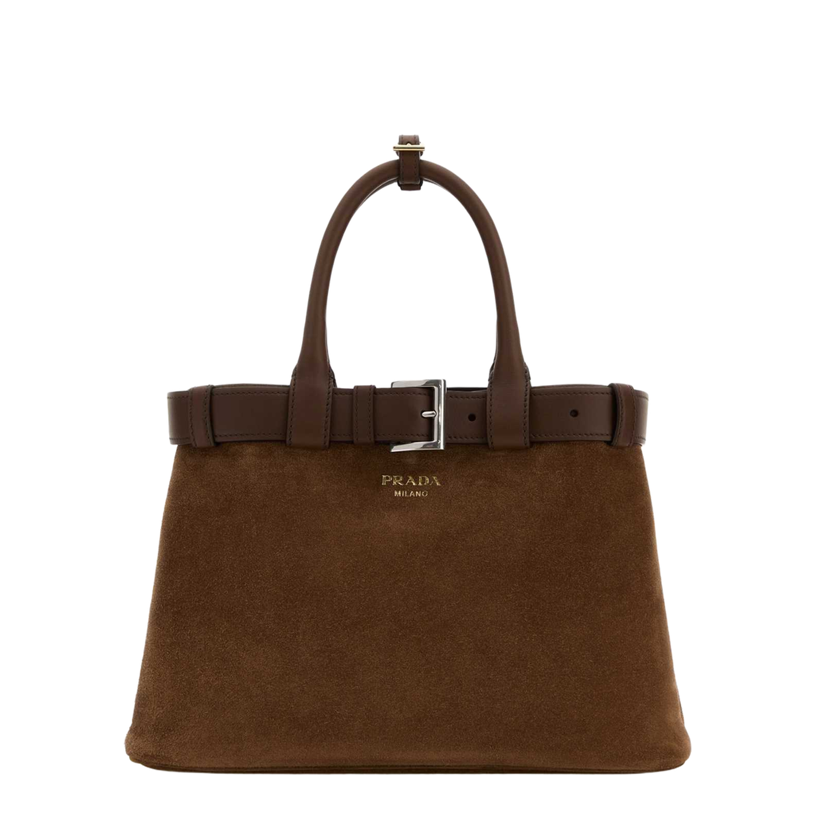 Brown Suede Buckle Medium Handbag