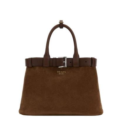 Brown Suede Buckle Medium Handbag