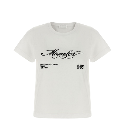 White Embroidered Cursive Logo Cotton T-Shirt
