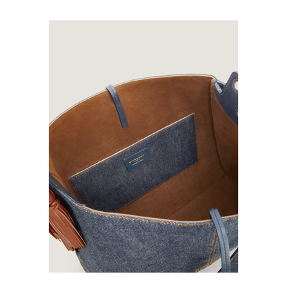 Medium Belted Hobo Bag in Denim