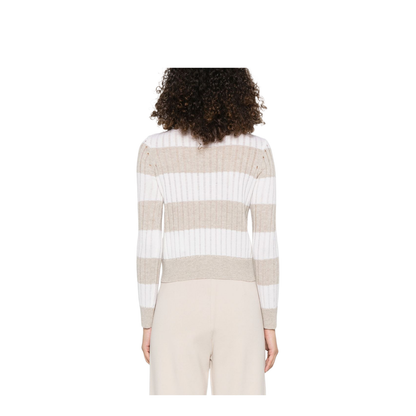 Beige Horizontal Stripe Pattern Crew Neck Long Sleeves Sweater