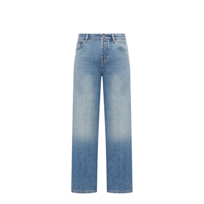 Straight Fit Denim Pants in Light Blue