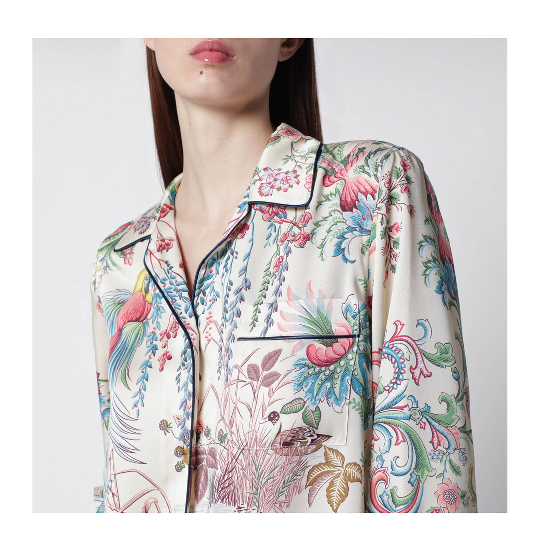 Placed Flora and Fauna Print Twill Shirt