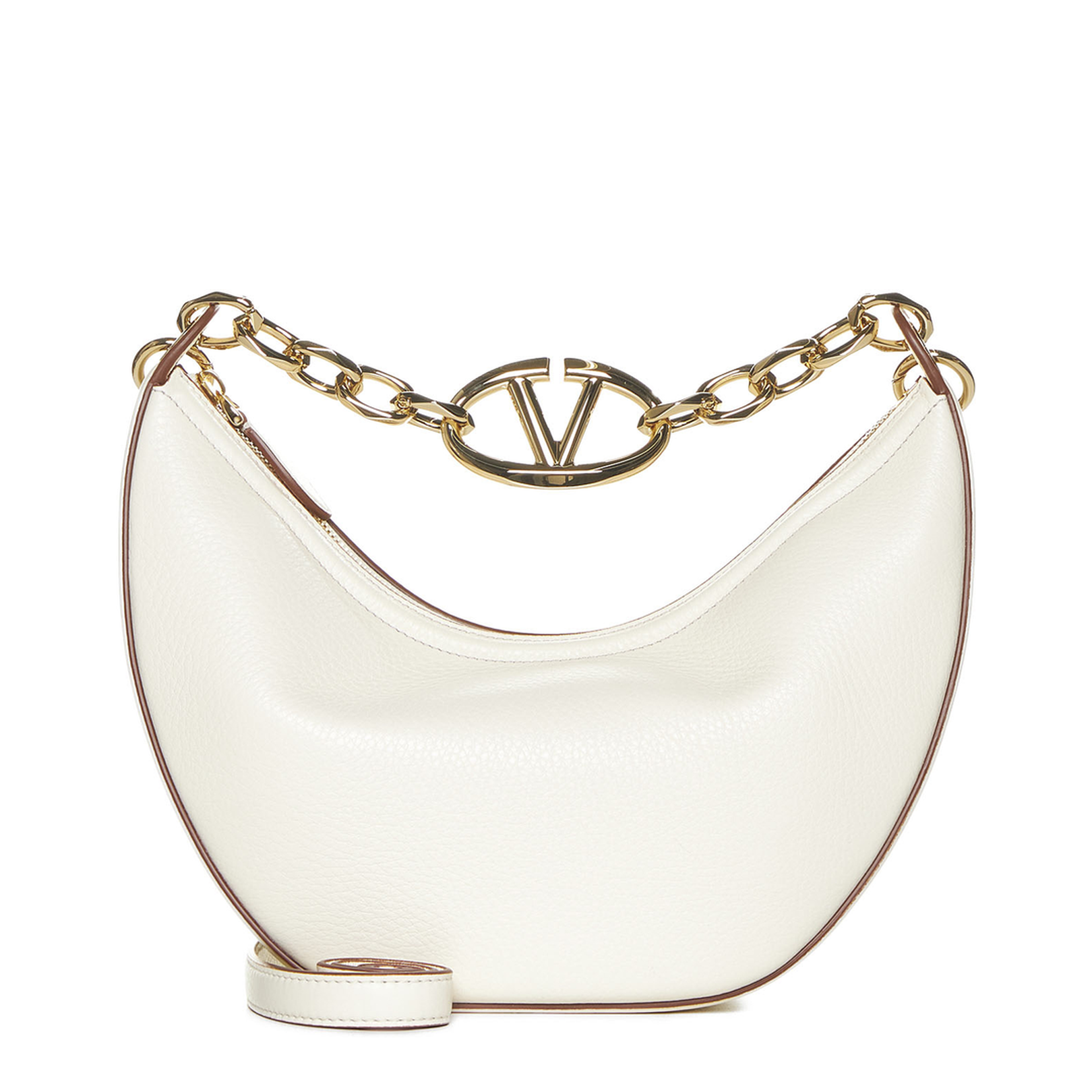Ivory Leather Small Hobo Vlogo Moon Handbag
