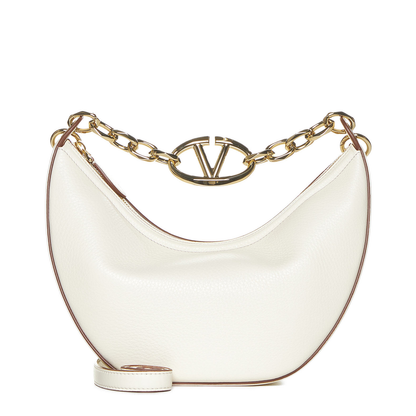 Ivory Leather Small Hobo Vlogo Moon Handbag