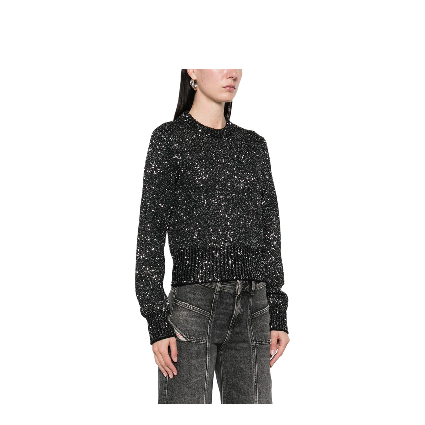 Black Wool Blend Cropped Sweater