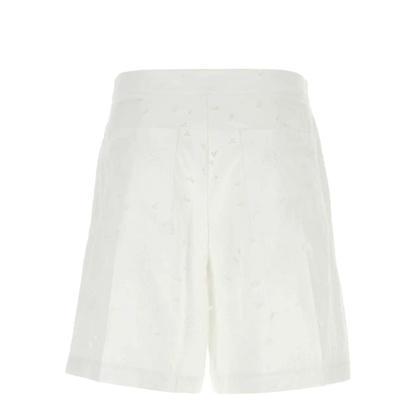 White Cotton Blend Bermuda Shorts