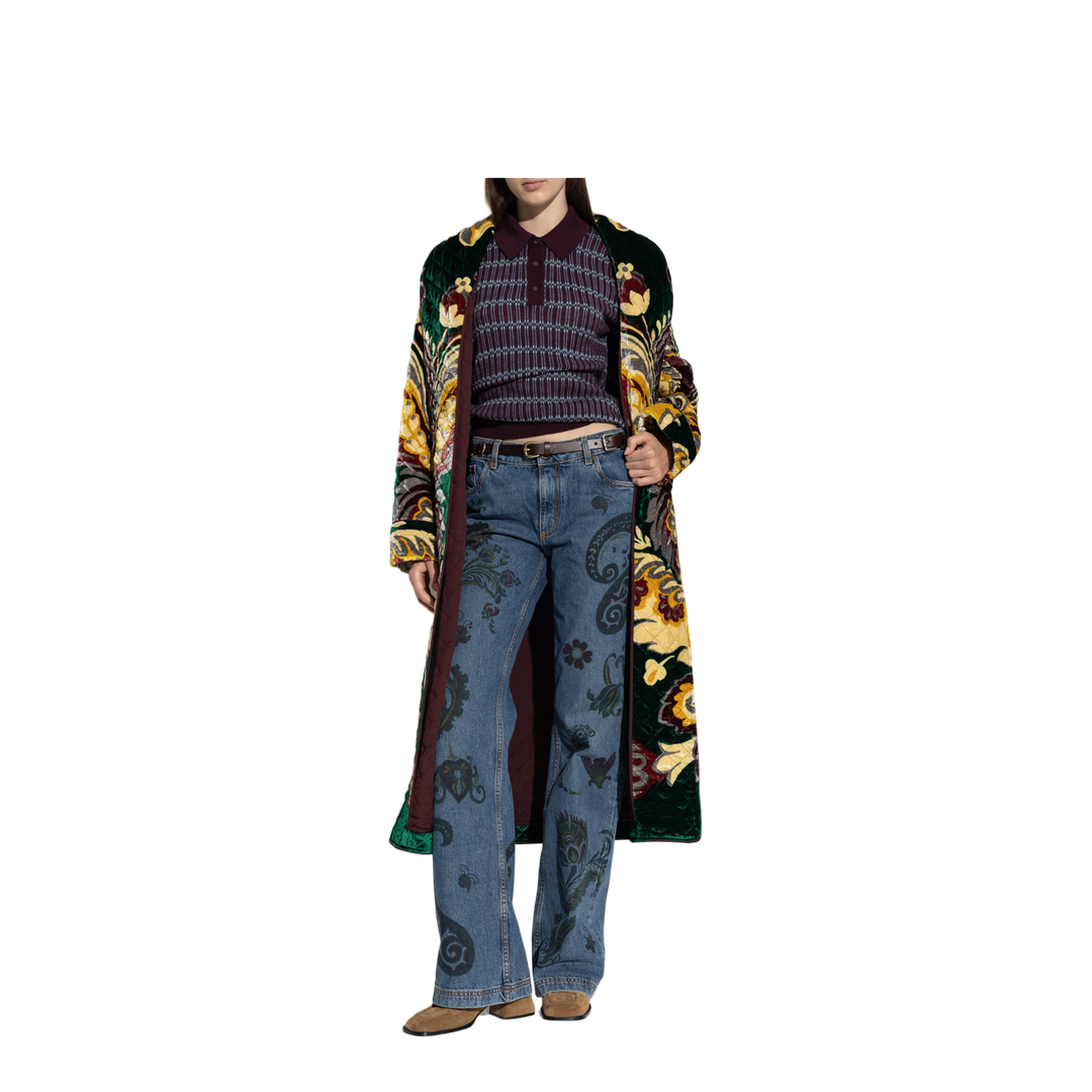 Velvet Robe Coat Placed Print