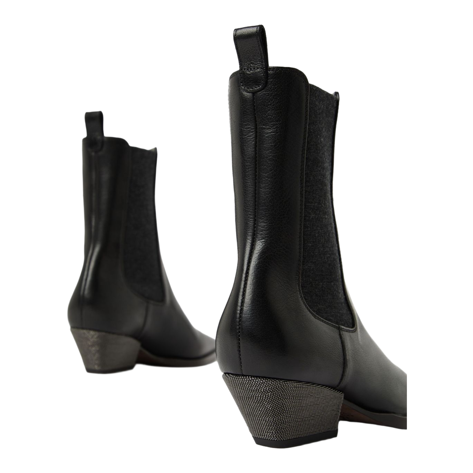 Cuban Heel Leather Boots - Black