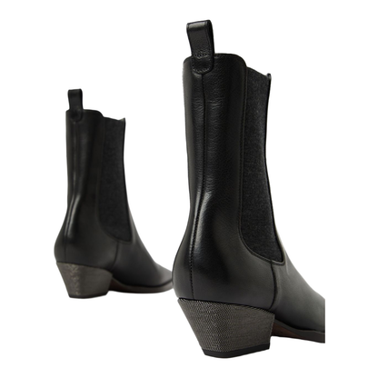 Cuban Heel Leather Boots - Black
