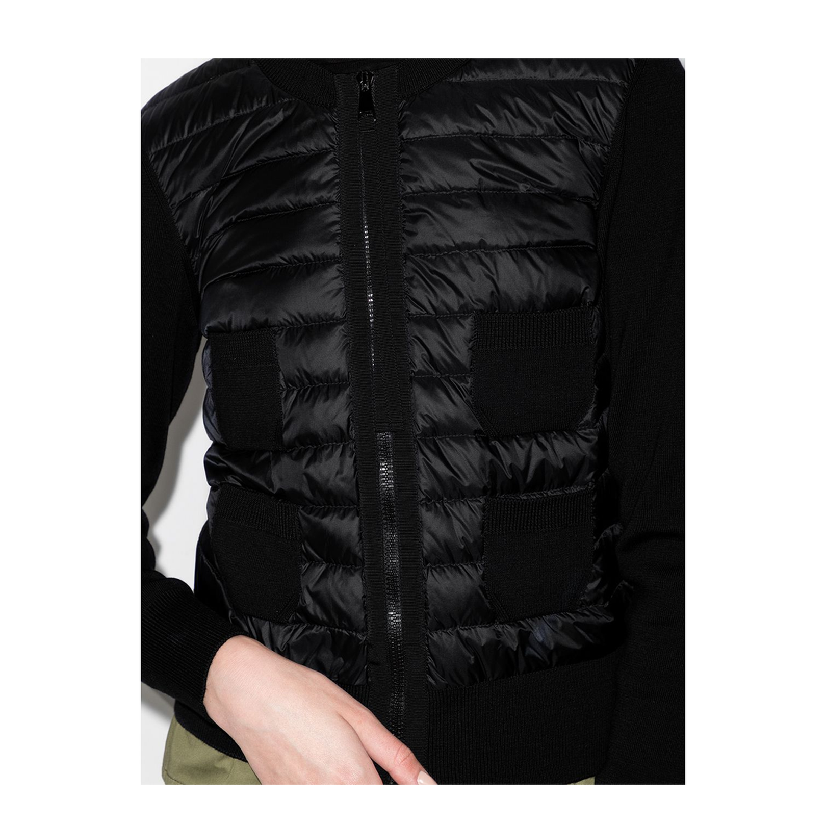 Black Padded Wool Zip-Up Cardigan