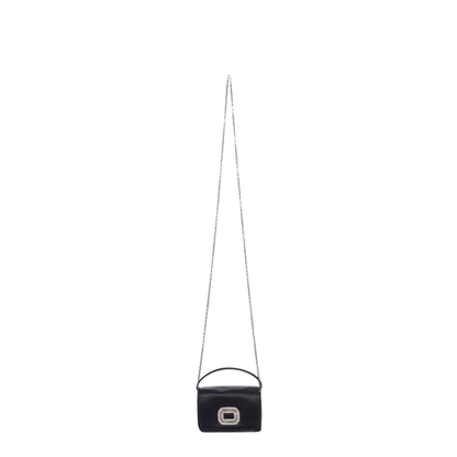 Chain Satin Shoulder Bag - Black