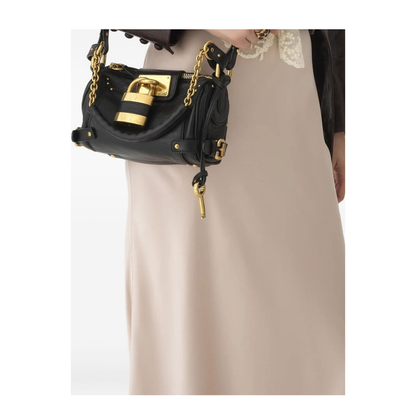 Small Paddington Chain Bag in Grained Leather Black