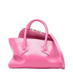 La Passeggiata Mini Python-Printed Leather Top Handle Bag - Fuchsia
