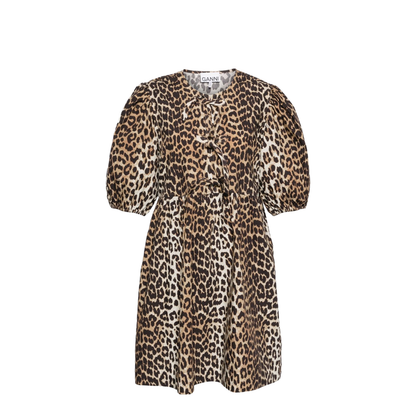 Printed Tie String Poplin Mini Dress