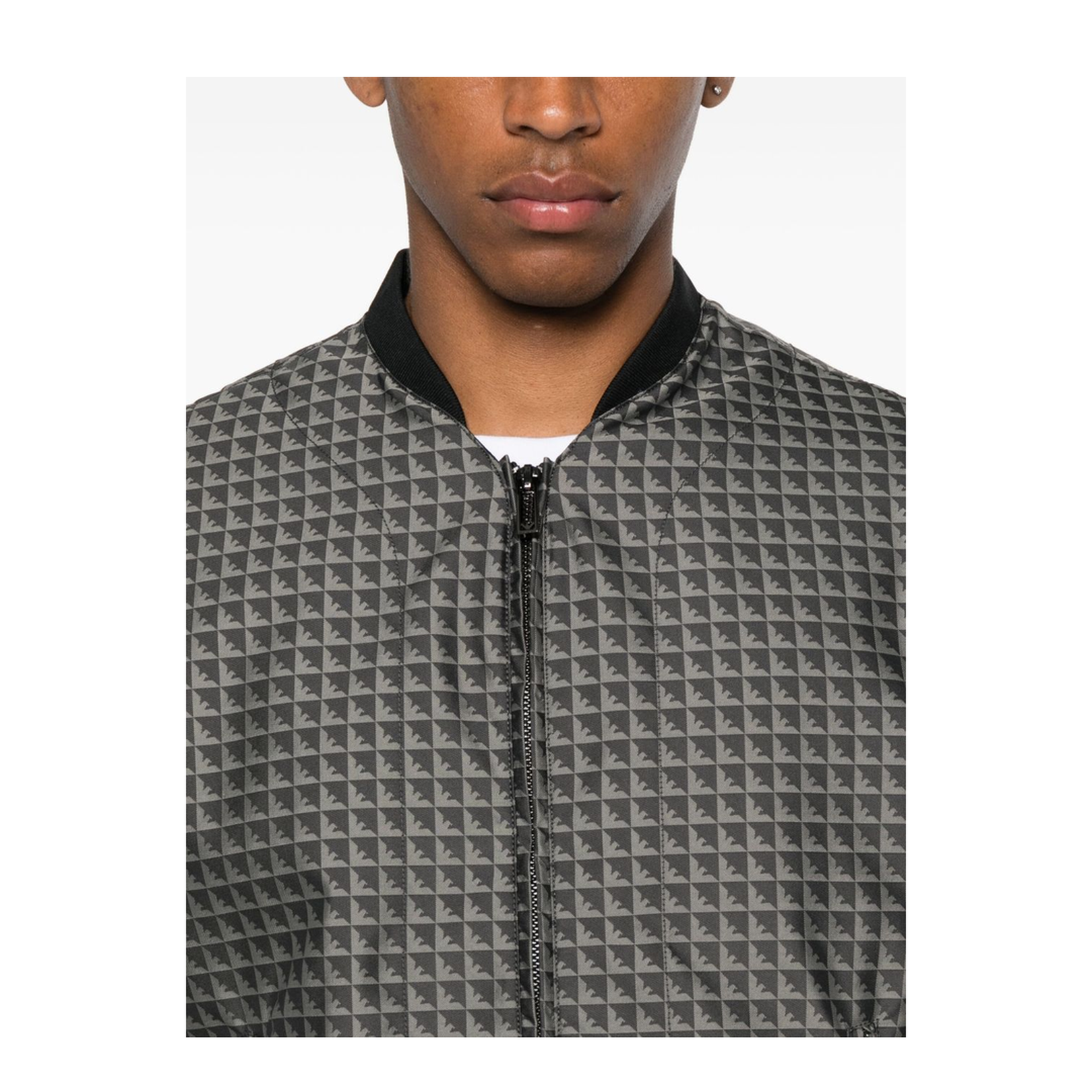 Blouson in Nylon Jacquard with Repeated Eagle Motif