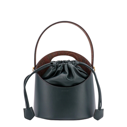 Elegant Green Leather Bucket Bag