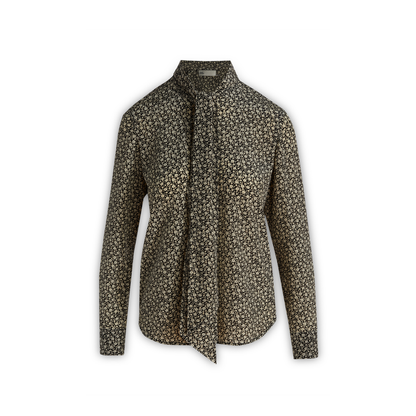 Floral Silk Shirt with Bow Collar