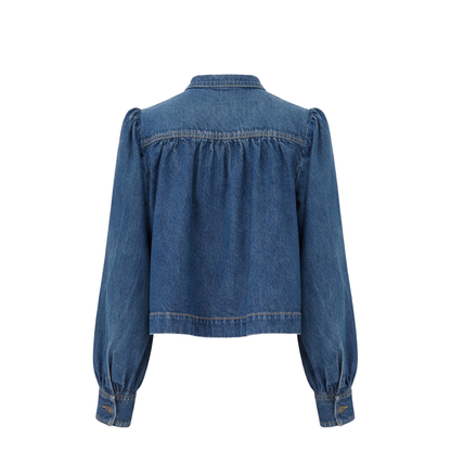 Denim High Neck Gathered Jacket
