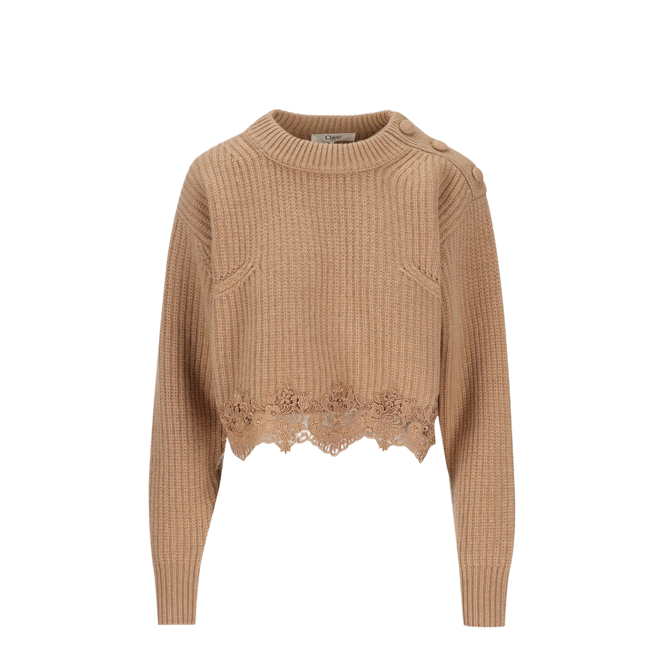 MAYFEYR - Chloè - Short Pullover With Turtleneck In Wool And Cashmere With Lace - CH26AMP18715