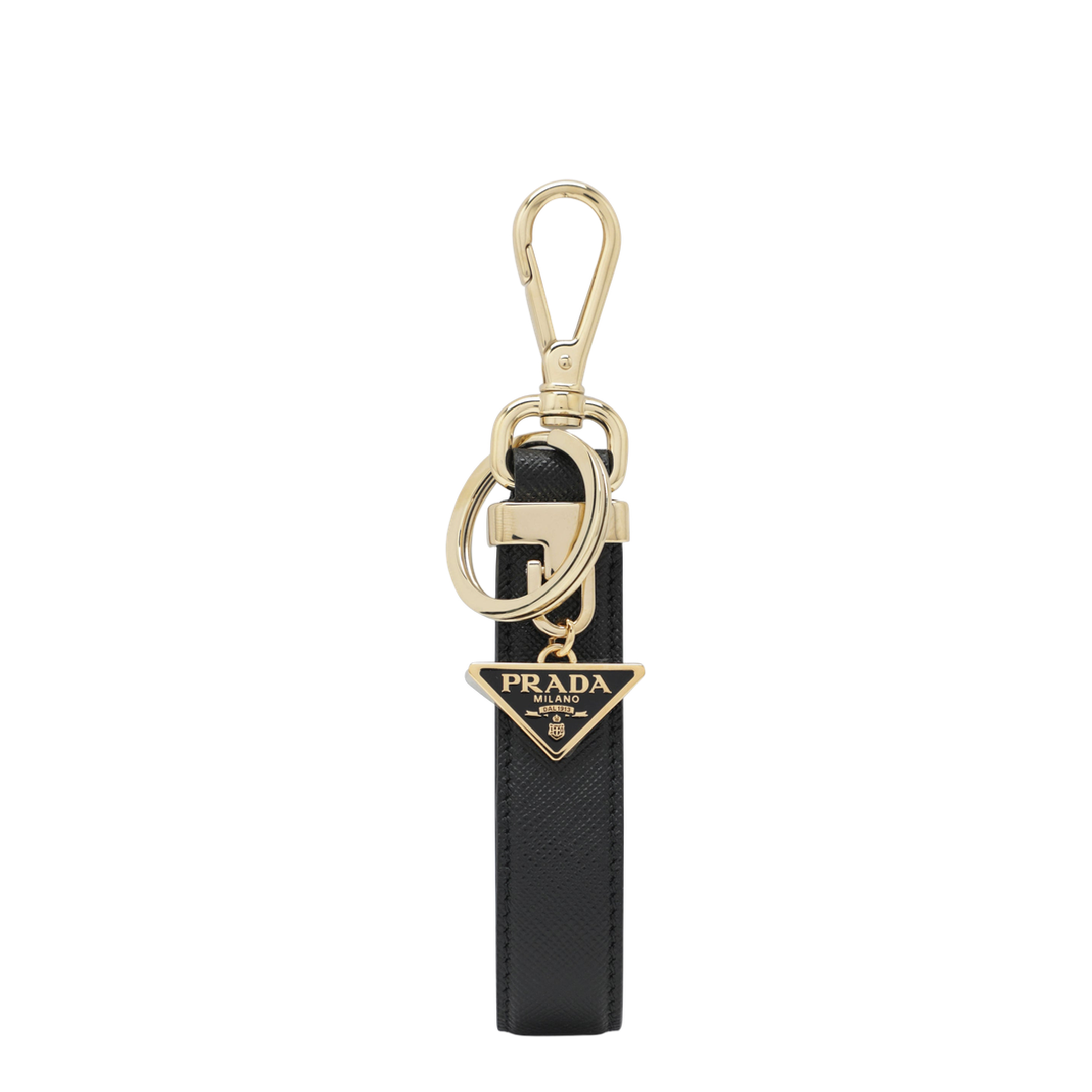 Black Saffiano Leather Keyring With Triangle Logo
