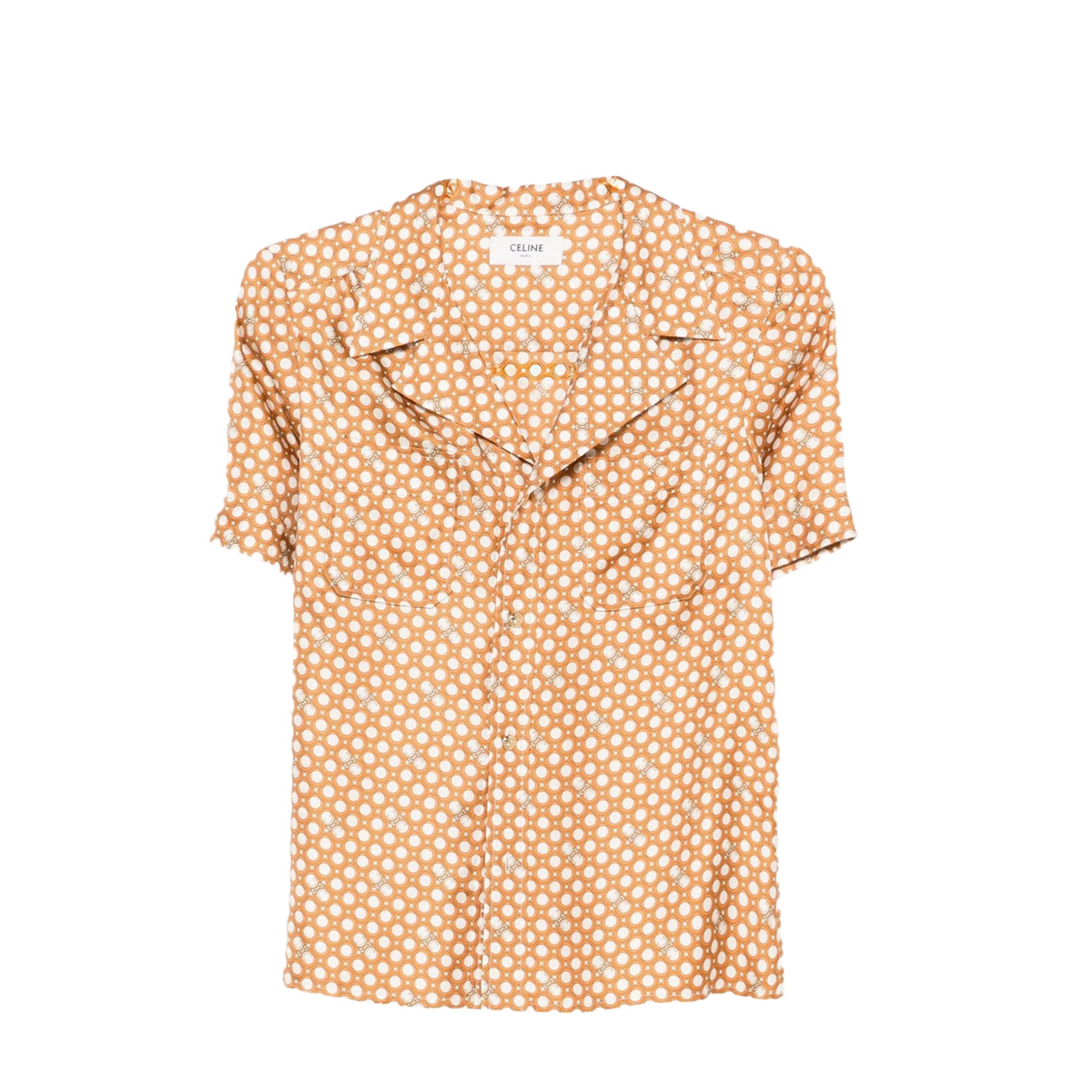 Pajama Shirt in Silk Twill - Cream/Orange