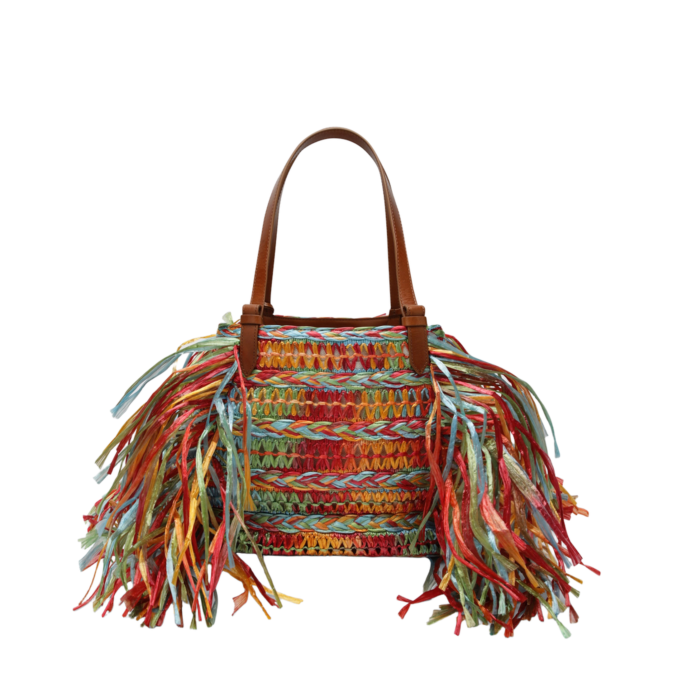 Trancoso Raffia Tote - Raffia 100% / Calf Leather 100% - Tote - Multicolor Rainbow Sugar Kissed Light Go