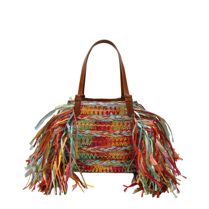 Trancoso Raffia Tote - Raffia 100% / Calf Leather 100% - Tote - Multicolor Rainbow Sugar Kissed Light Go