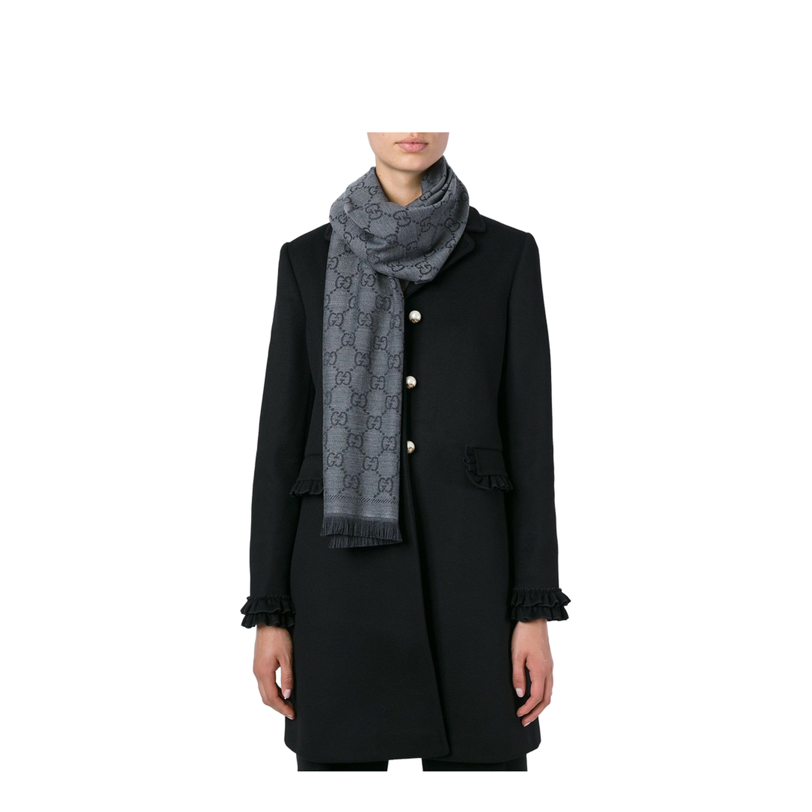 Grey GG Jacquard Pattern Knitted Scarf