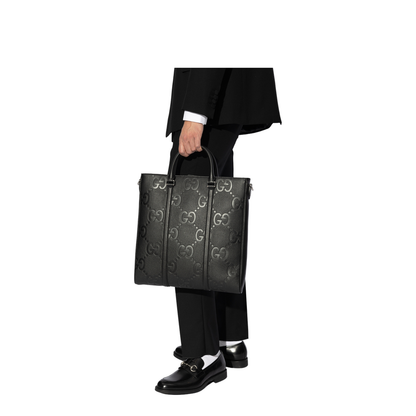 GG Jumbo Medium Leather Duffle Bag - Black