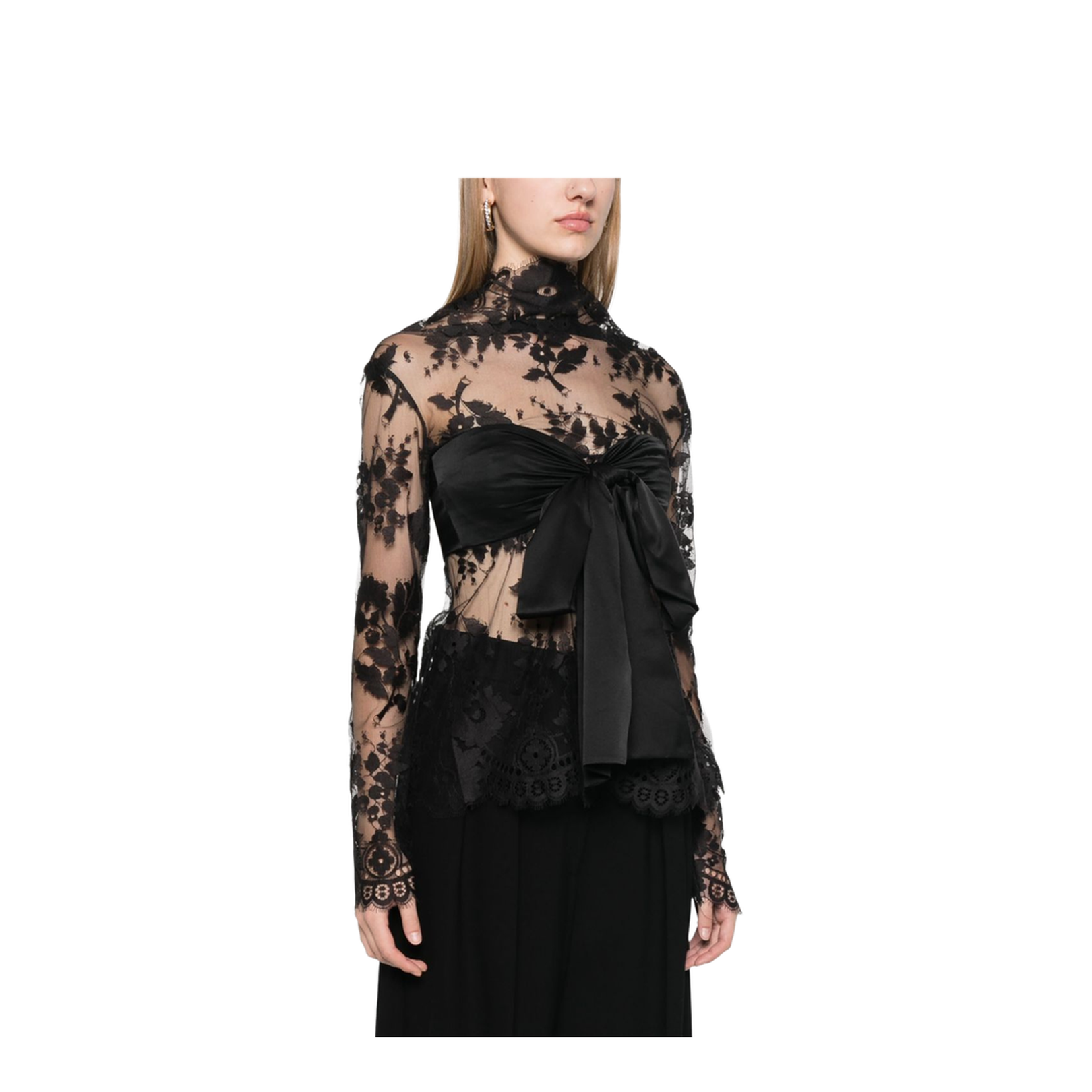 Black Illustration Lace Bow Bodice