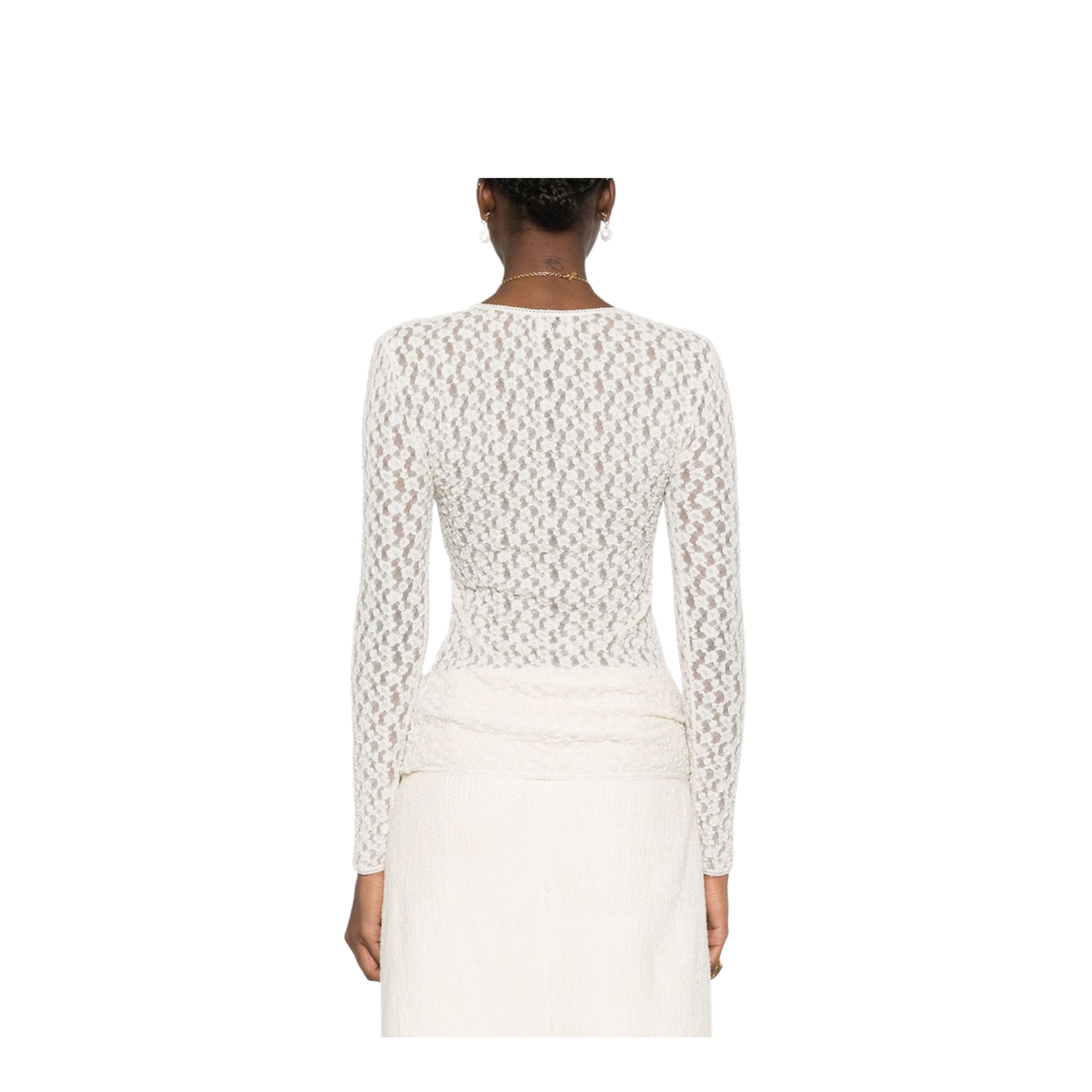 White Crew Neck Long Sleeve Dress with Floral Embroidery
