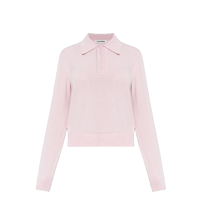 Lightweight Wool Polo Sweater Pink