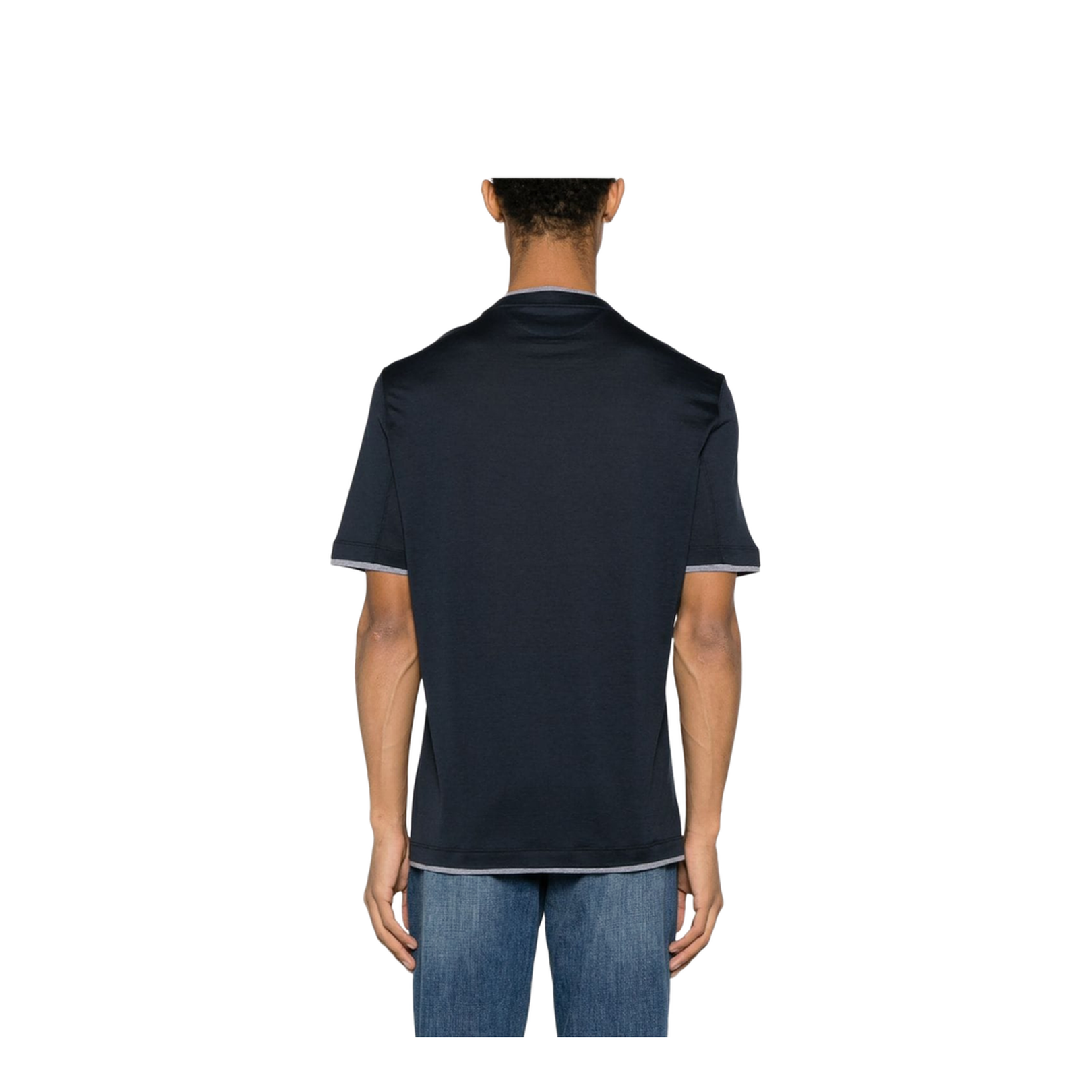 Short Sleeves Grey Contrast Crewneck Silk Trim