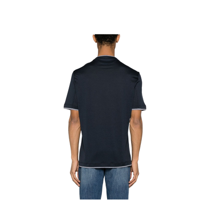 Short Sleeves Grey Contrast Crewneck Silk Trim