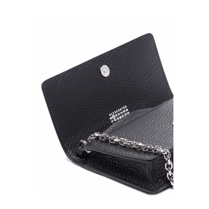 Four Stitches Medium Grainy Calf Leather Chain Wallet - Black