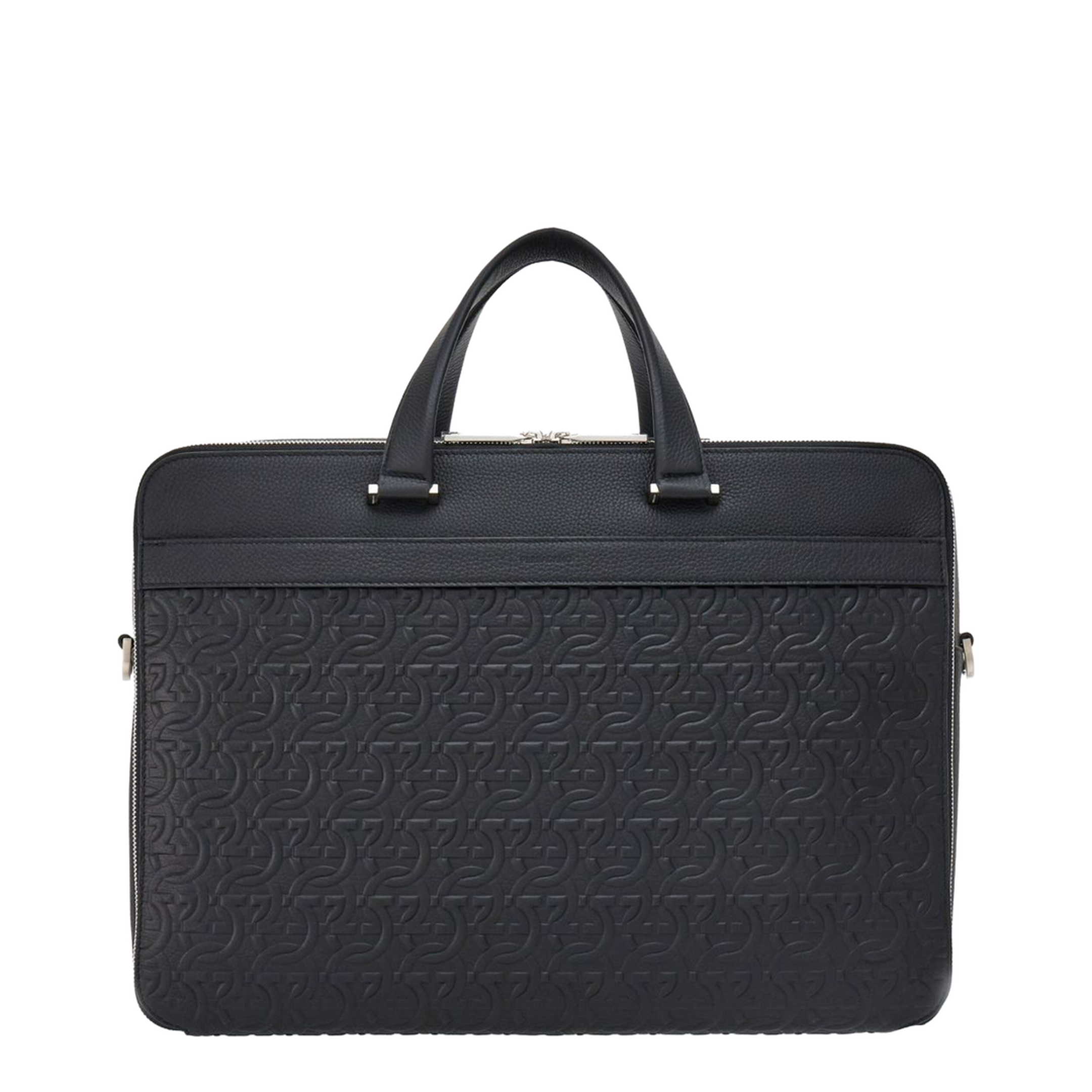Gancini Embossed Calfskin Briefcase - Black